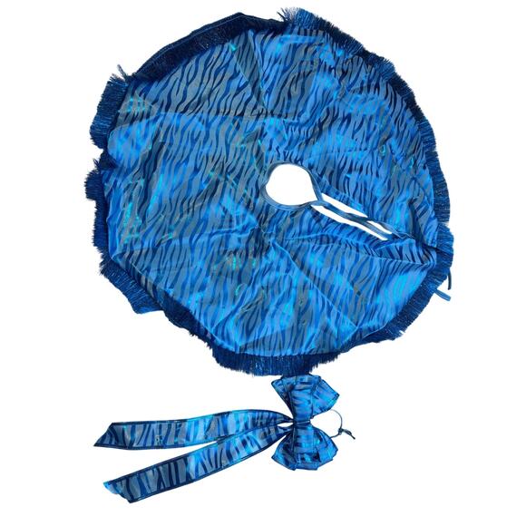 Mini Christmas Tree Skirt 18” and Matching Bow Blue Zebra Print - Picture 1 of 3